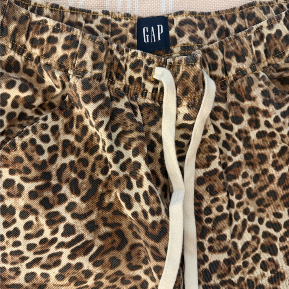 GAP barrel leg tie waist leopard print Animal Print Drawstring Pants denim